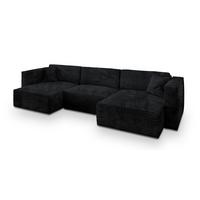 WOHNLANDSCHAFT SARMO Schwarz Kordstoff mit Schlaffunktion - Schwarz/Grau, Holz/Kunststoff (347/90/148cm) - MASSENO