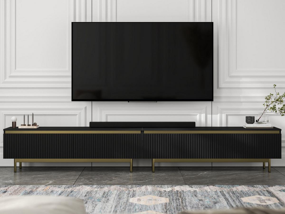 TV-LOWBOARD 2er-Set Selene Schwarz matt 280 cm mit Metallrahmen - Goldfarben/Schwarz, Holzwerkstoff/Metall (280/44/35cm) - Meble Lindner