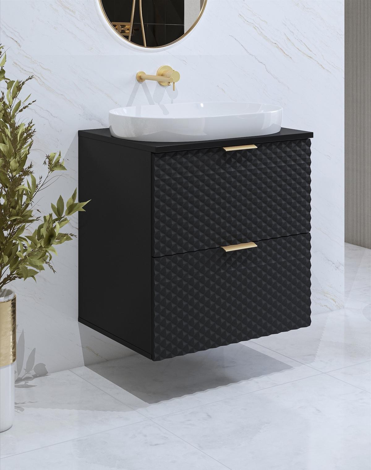 WASCHBECKENUNTERSCHRANK Borneo 2 Schubladen Matt Schwarz - 60 x 49 x 63 cm - Schwarz, Holz (60/63/49cm) - Badplaats