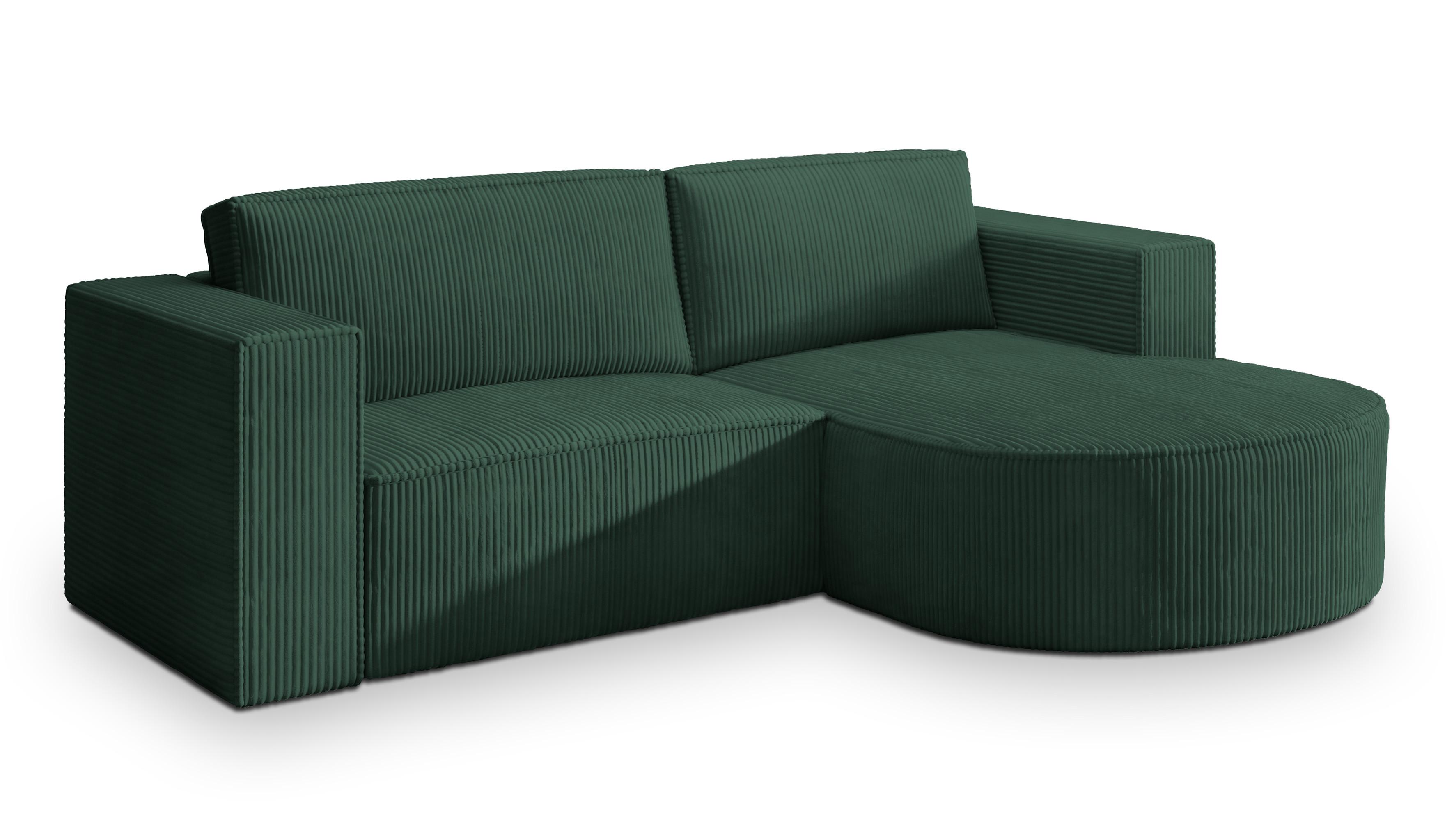 ECKSOFA SORELA P R-S Grün Kordstoff mit Schlaffunktion - Grün, Holz (263/174cm) - MASSENO