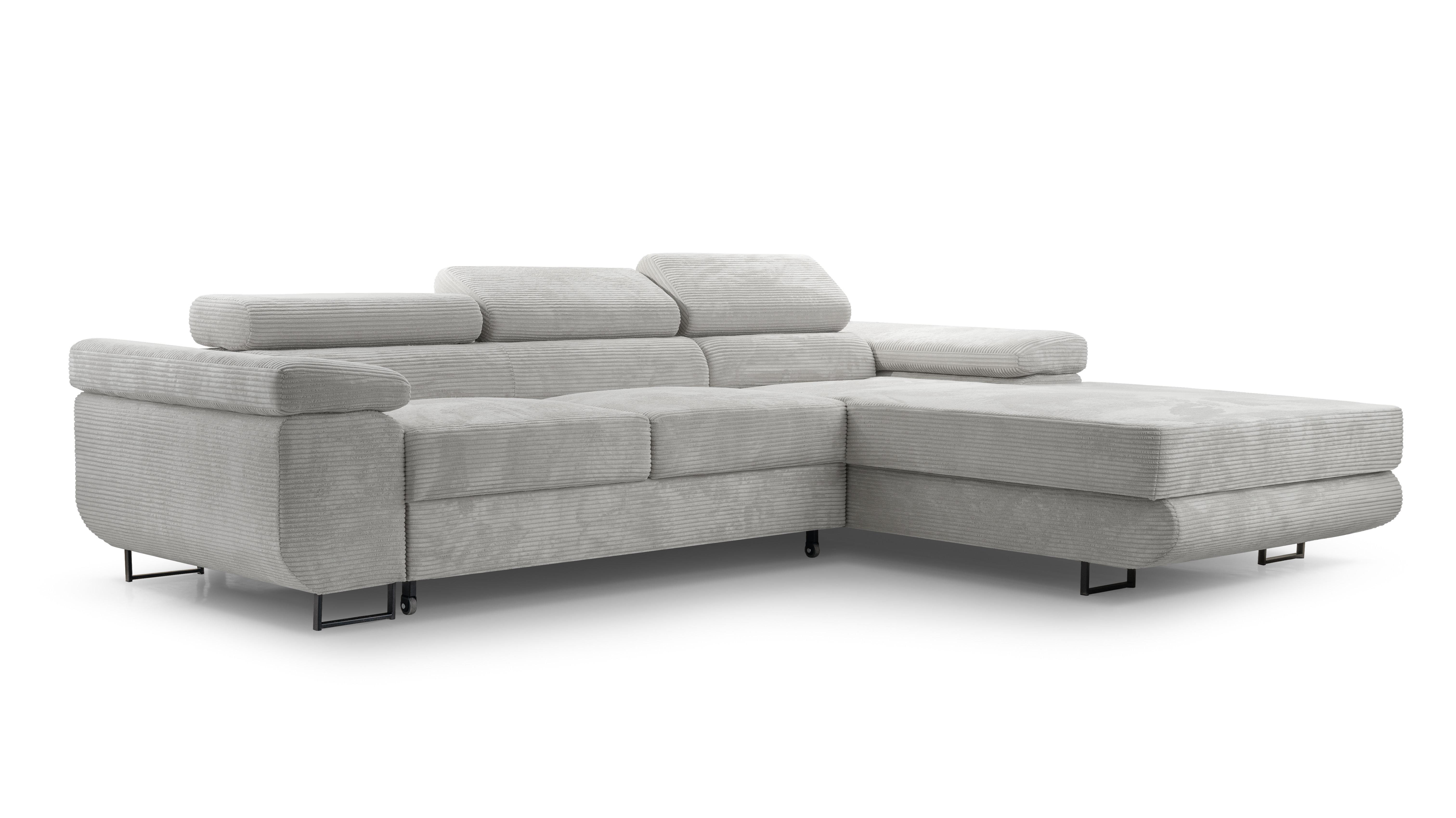 ECKSOFA GIULIO Grau Velours-Stoff mit Schlaffunktion - Grau, Holz (280/203cm) - MASSENO