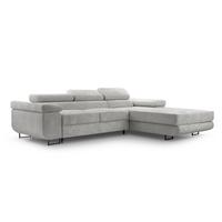ECKSOFA GIULIO Grau Velours-Stoff mit Schlaffunktion - Grau, Holz (280/203cm) - MASSENO