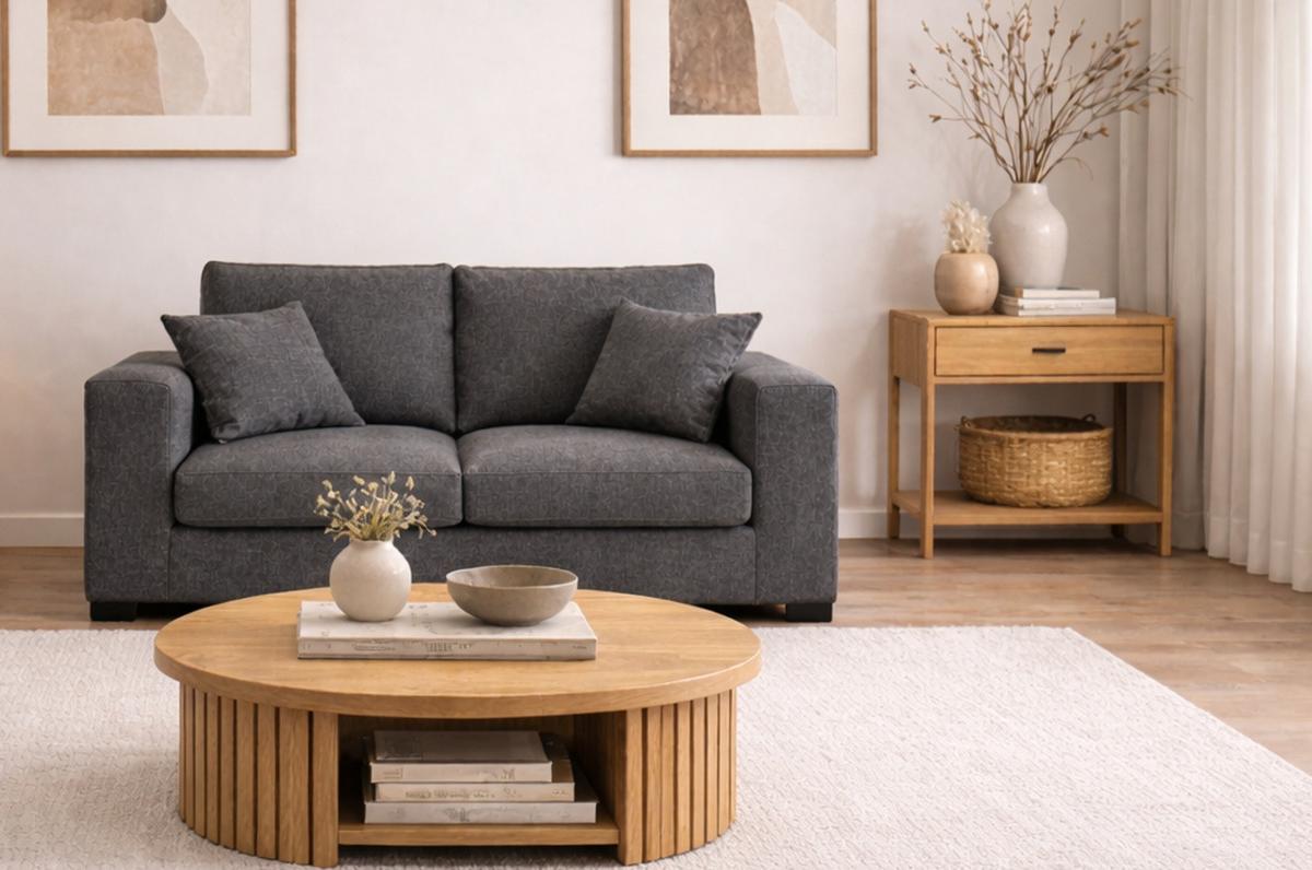 SOFA grau Strukturstoff, Couch 2-Sitzer 182 cm mit Premium Kaltschaum - Schwarz/Grau, Holz/Textil (182/90/93cm) - Inn.Furn