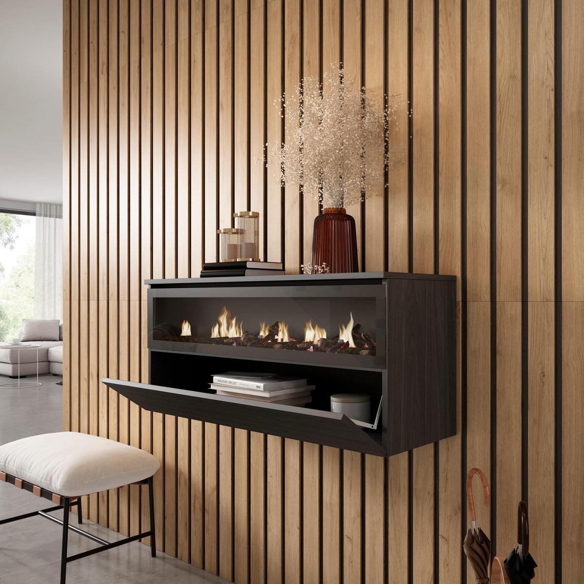 ELEKTROKAMIN LED, Hängend, schwarz, 102/35/45cm - Schwarz, Holzwerkstoff (102/45/35cm) - Skraut Home