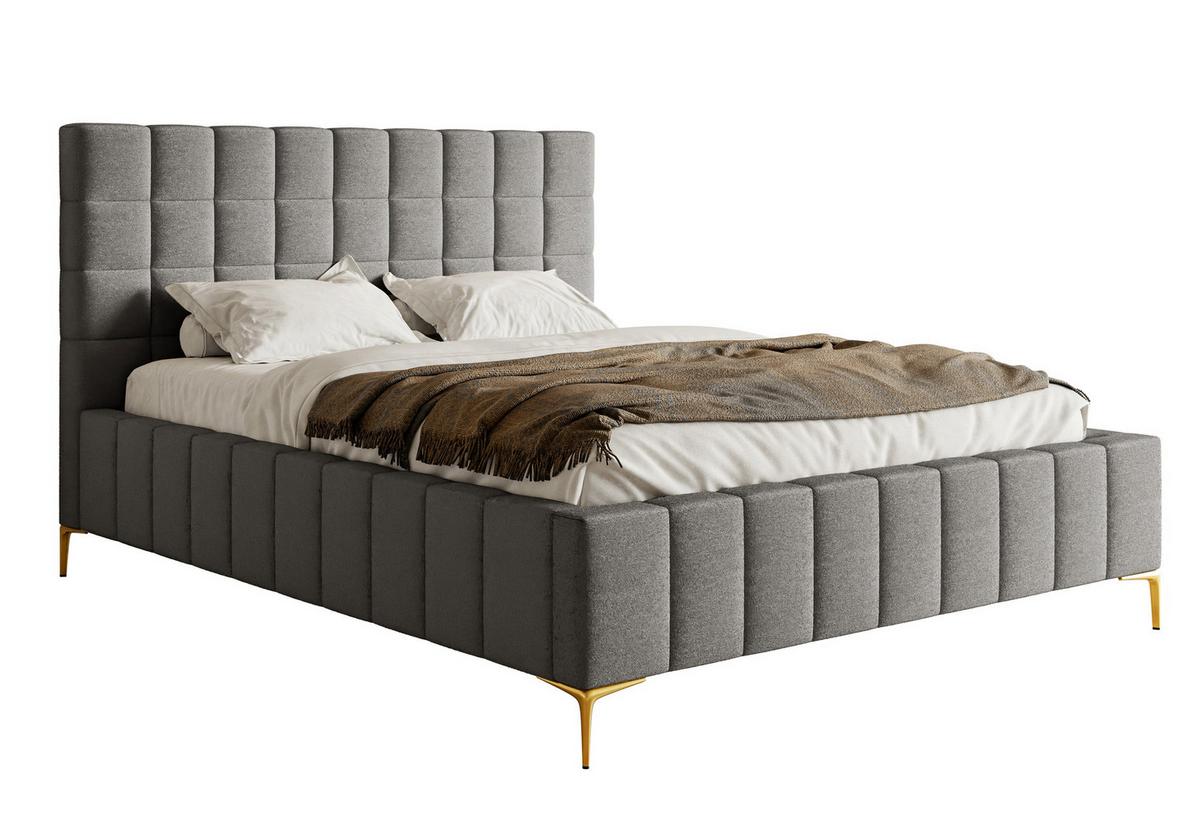 POLSTERBETT Szejlo Grau Chenille 180 cm - Goldfarben/Grau, Textil/Metall (180/200cm) - Selsey