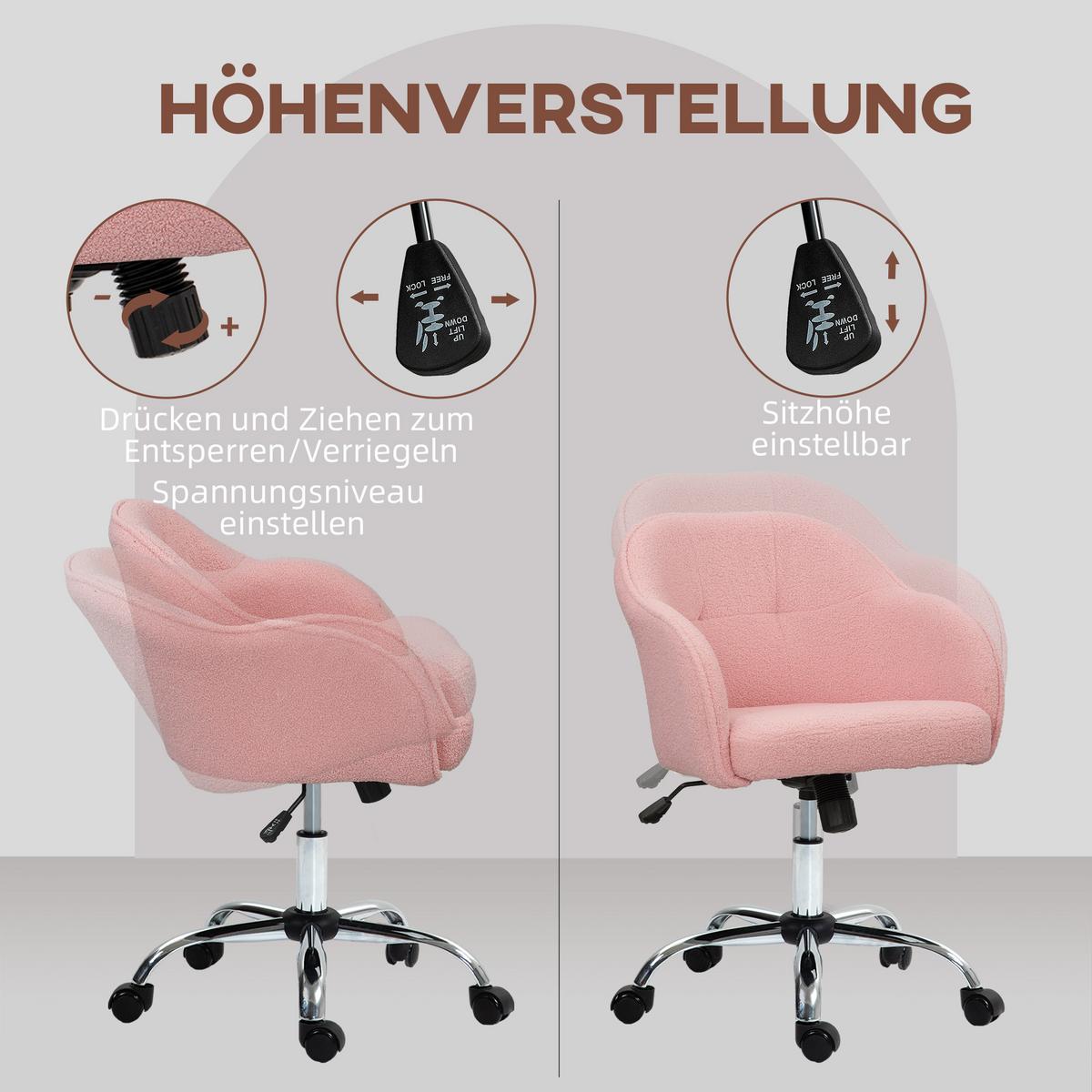 BÜROSTUHL Polyester Kunstleder Rosa - Rosa, Kunststoff (61/86/56cm) - HOMCOM