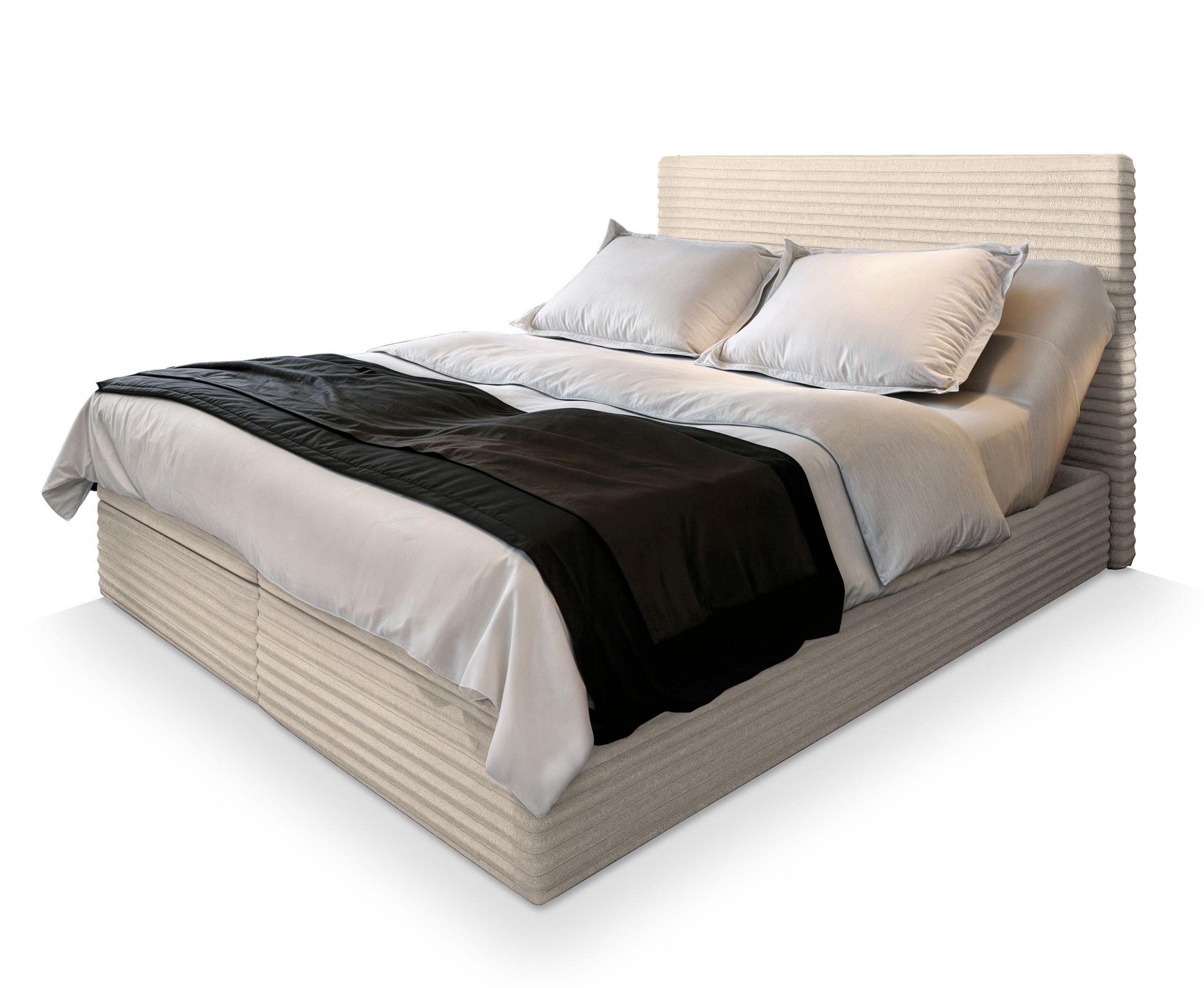 BOXBETT MILARA 200x200 cm mit Matratze und Topper, H2+H3 - Creme - Creme, Holz (200/200cm) - MASSENO