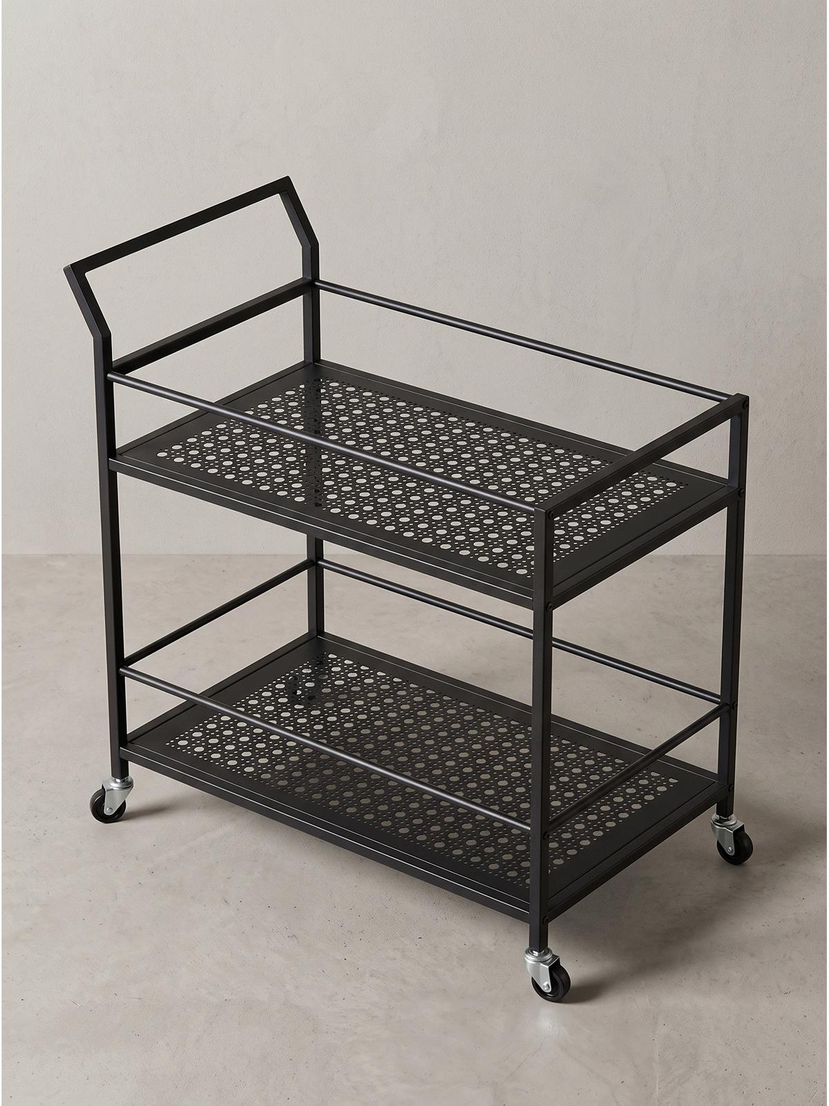 SERVIERWAGEN ALCUDIA, Eisen, mit Ablagen, mit Gitterstruktur, Schwarz, 79 x 45 x 83 cm - Schwarz, Metall (79/83/45cm) - KADIMA DESIGN