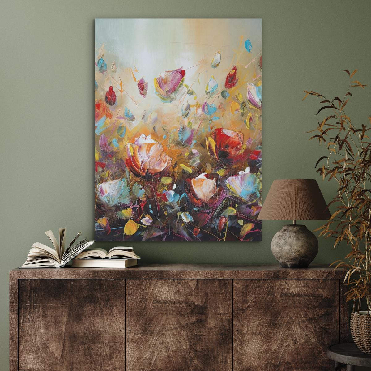 AKUSTIKBILD Blumen - Kunst - Natur - Ölgemälde Wandbilder 60x80 cm - Multicolor, Kunststoff (60/80/0.9cm) - MuchoWow