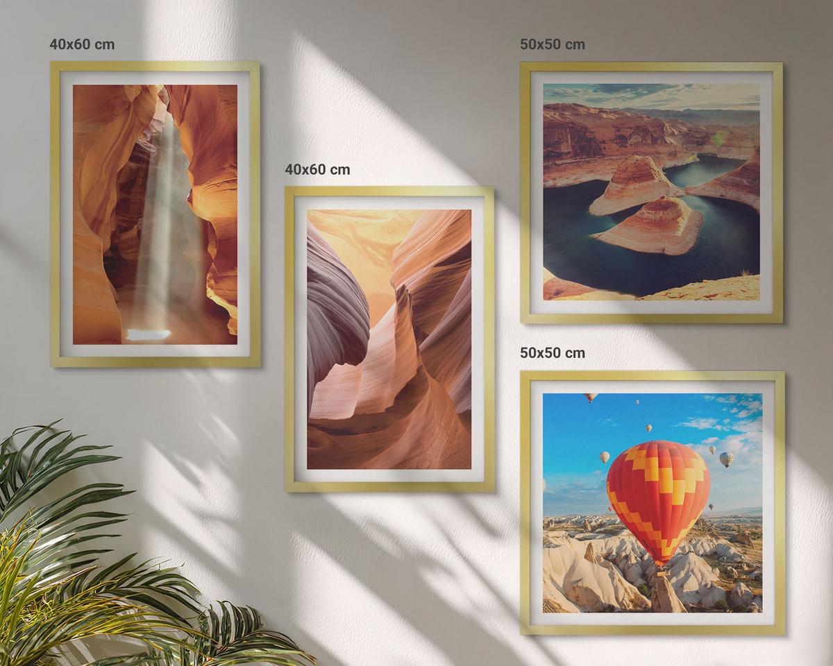 BILDER SET 4er Set - 50x50 cm & 40x60 cm Goldrahmen - Wasserfall in der Schlucht - Goldfarben, Kunststoff (50/50cm) - TULUP