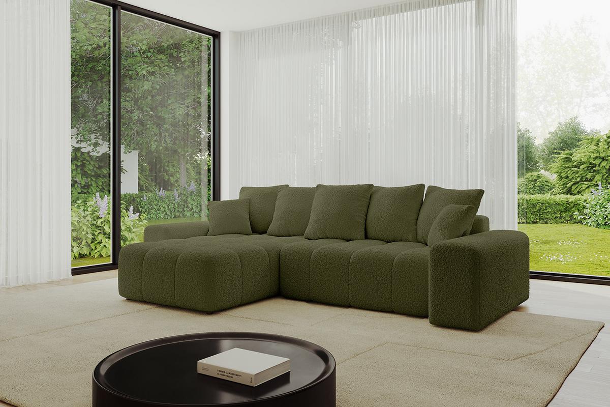 ECKSOFA Ottomane links ENIL-L 297x189x68 Grün Bouclé - Olivgrün, Holzwerkstoff/Kunststoff (297/189cm) - ALTDECOR