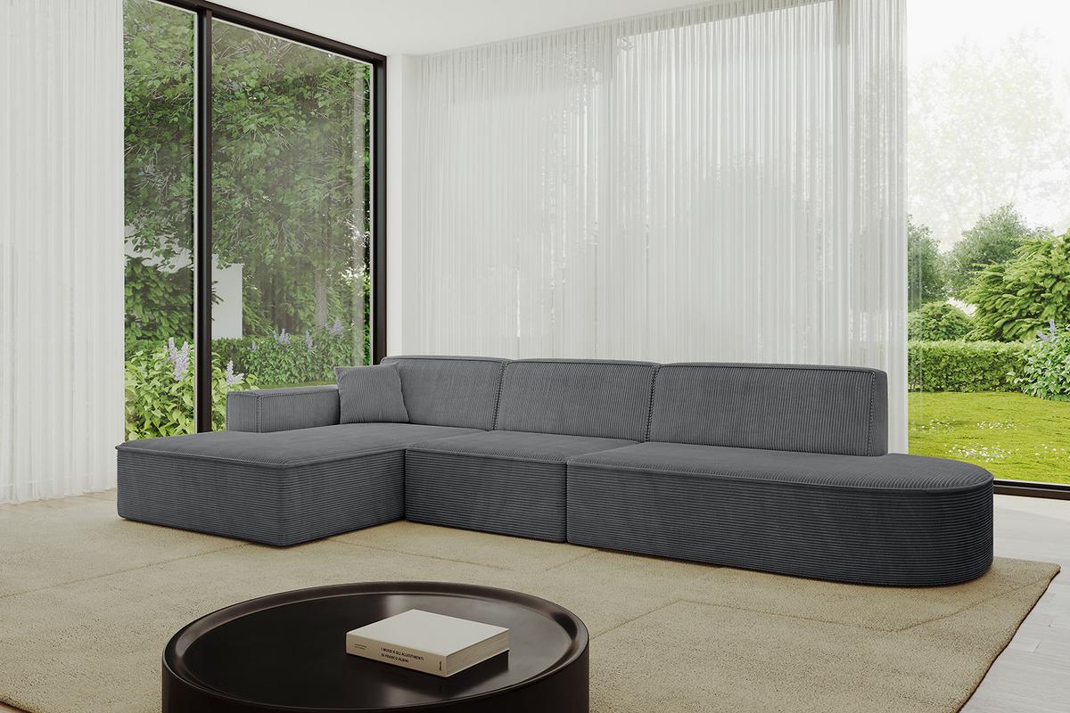 ECKSOFA Ottomane Links IREA-L2-v4 - 327x165x77 cm Duneklgrau - Dunkelgrau, Holzwerkstoff/Textil (327/165cm) - ALTDECOR
