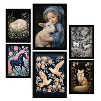 POSTER Set Mit 6 Nachtthema A3 & A4 Schwarzer Rahmen - Schwarz, Papier (29/3cm) - Nacnic