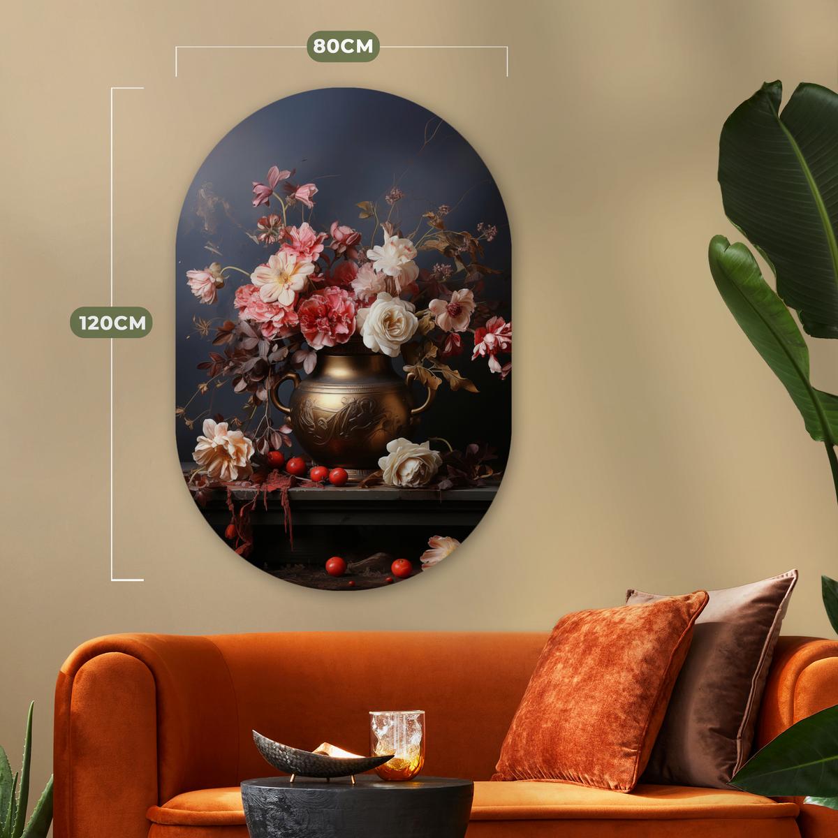 WANDBILD Stilleben - Blumen - Rosen - Blumenstrauß - Vase Deko Groß 80x120 cm - Dunkelbraun, Kunststoff (80/120cm) - MuchoWow