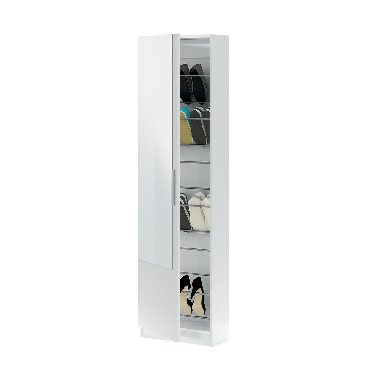 SCHUHSCHRANK, 1 Tür mit Spiegel - H180 cm - Weiß, Holzwerkstoff (22/180/6.5cm) - Calicosy