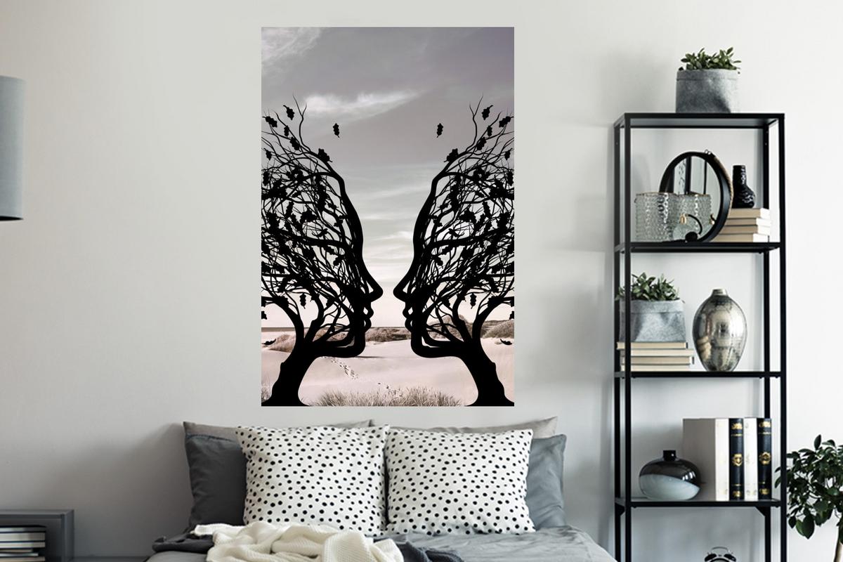 WANDTATTOO Strand - Meer - Menschen - Baum - Moderne Kunst Wandaufkleber 80x120 cm - Hellgrau, Kunststoff (80/120/0.1cm) - MuchoWow