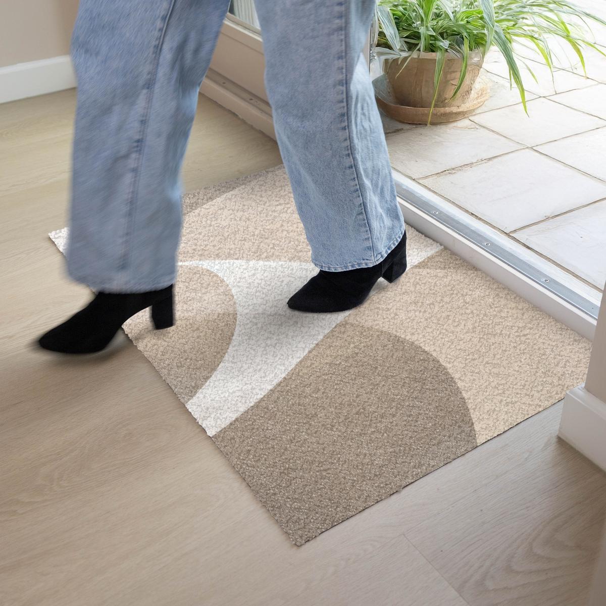 FUSSMATTE Glatte Oberflächen - Harmonisch - Wellenförmig Schmutzfangmatte 90x60 cm - Beige, Kunststoff (90/0.4cm) - MuchoWow