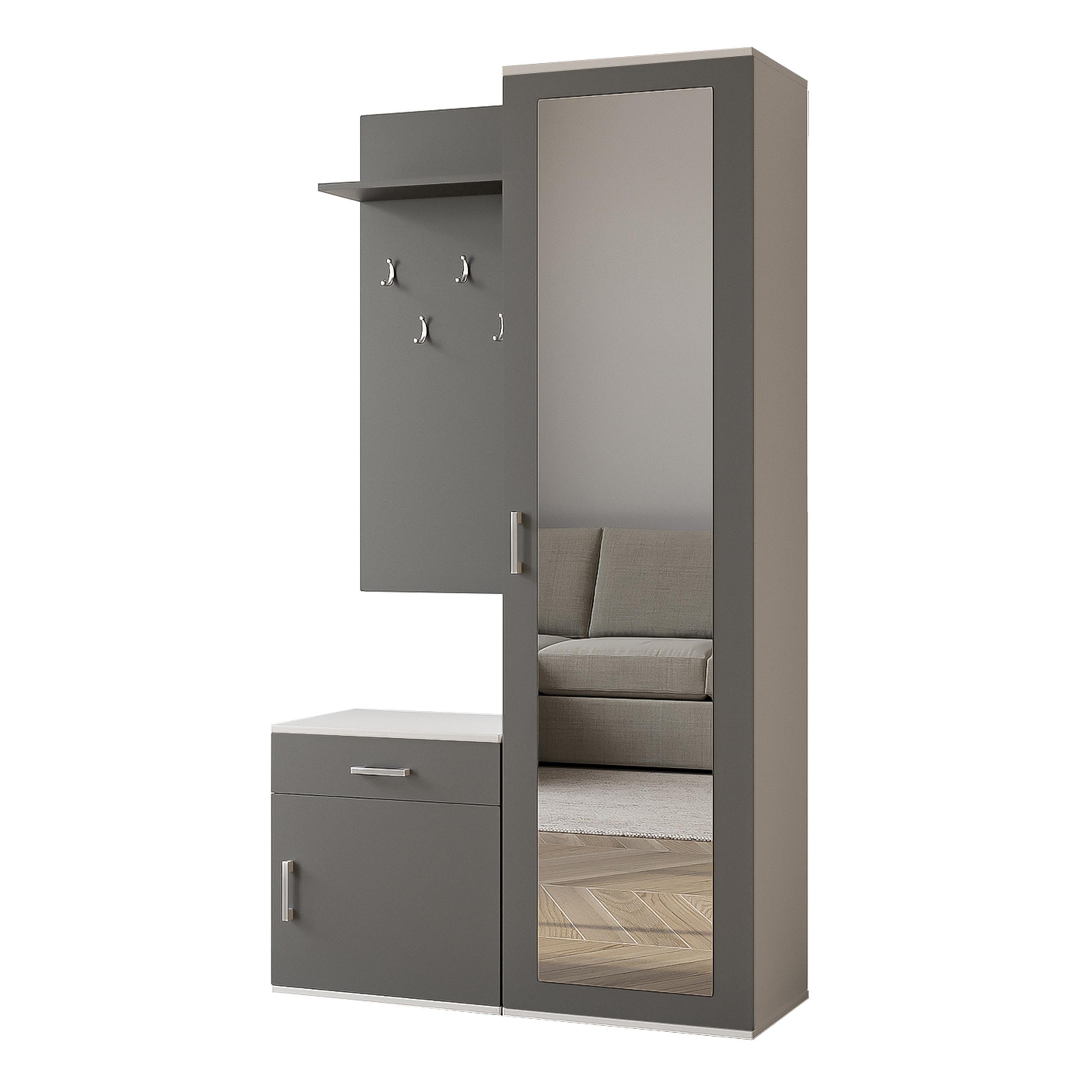 GARDEROBENSCHRANK VENTO 100/180,5/35 cm Modern Garderobe-Set Weiß - Weiß/Grau, Holzwerkstoff (100/180.5/35cm) - MASSENO