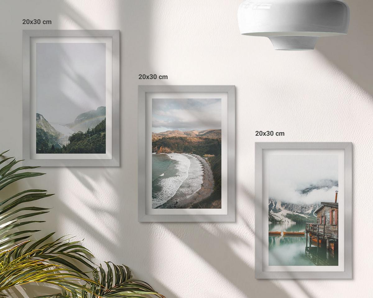 BILDER SET 3er Set - 20x30 cm Silberner Rahmen - Berge, Strand, Wolken, Wasser - Silberfarben, Kunststoff (20/30cm) - TULUP
