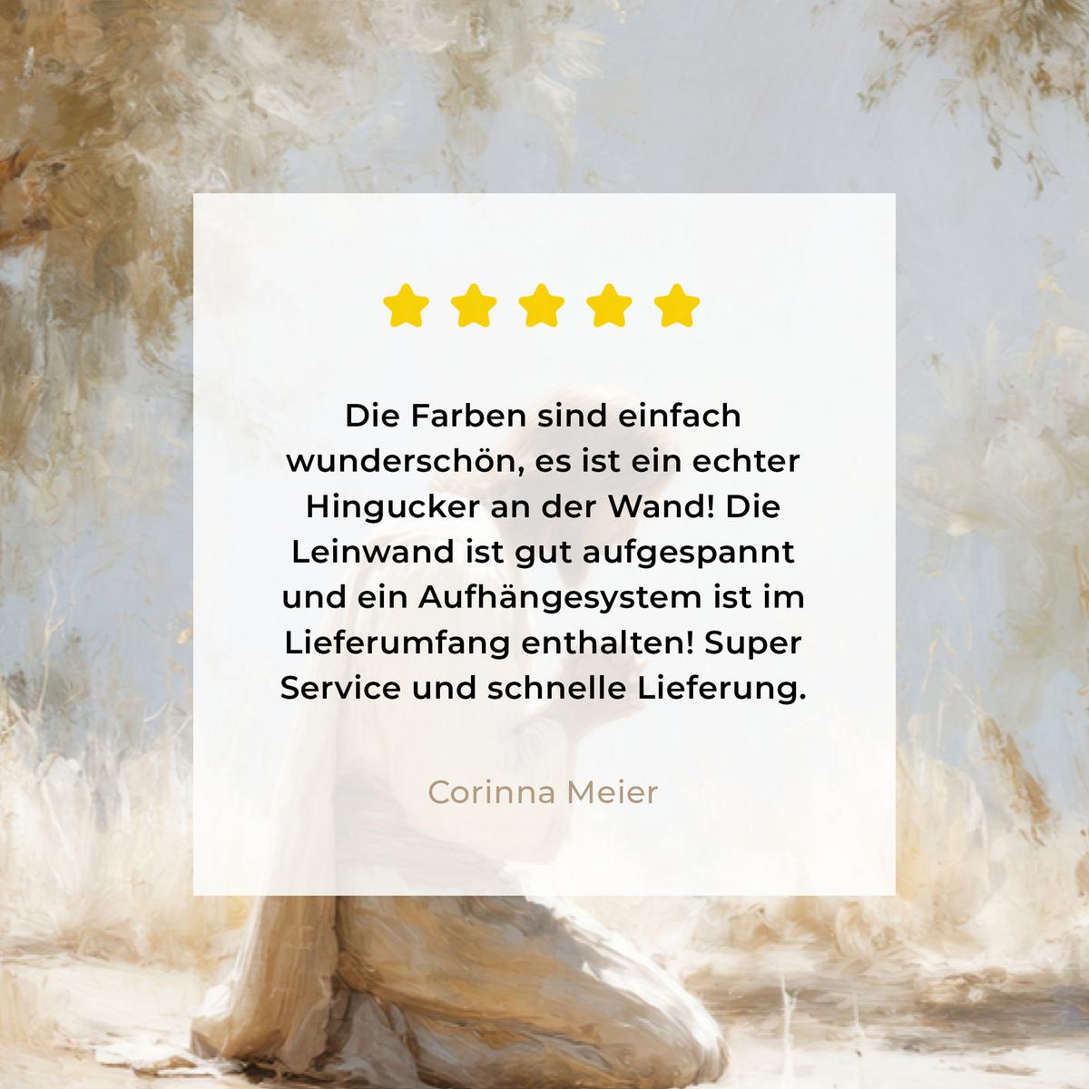 LEINWANDBILD Jesus - Kniend - Waldlandschaft - Betend Groß 140x90 cm - Beige/Hellblau, Textil (140/90cm) - MuchoWow