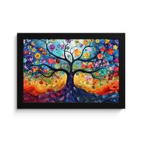 POSTER MIT RAHMENGERAHMTES BILD Kunst - Baum des Lebens - Blumen - Hippie 30x20 cm - Dunkelblau, Papier (30/20cm) - MuchoWow