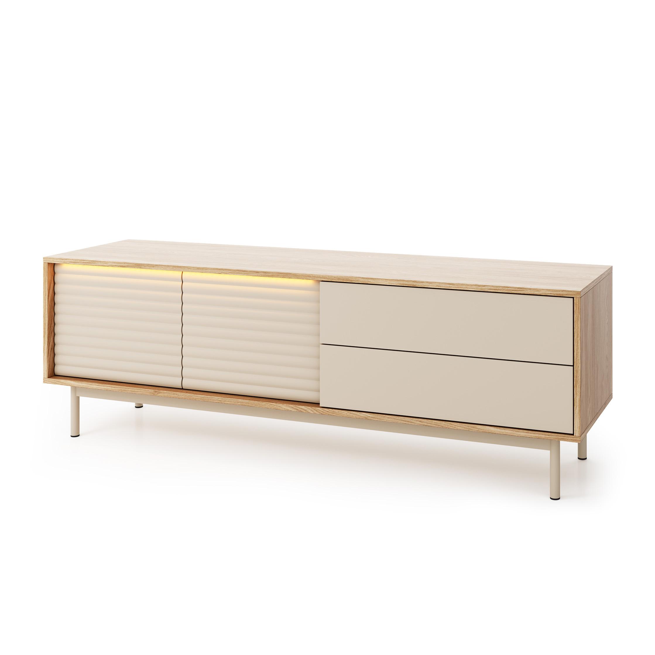 LOWBOARD Terra mit 2 Türen und 2 Schubladen, Kaschmir/geölte Eiche - Kaschmir, Holzwerkstoff/Metall (160/53/40cm) - Beautysofa