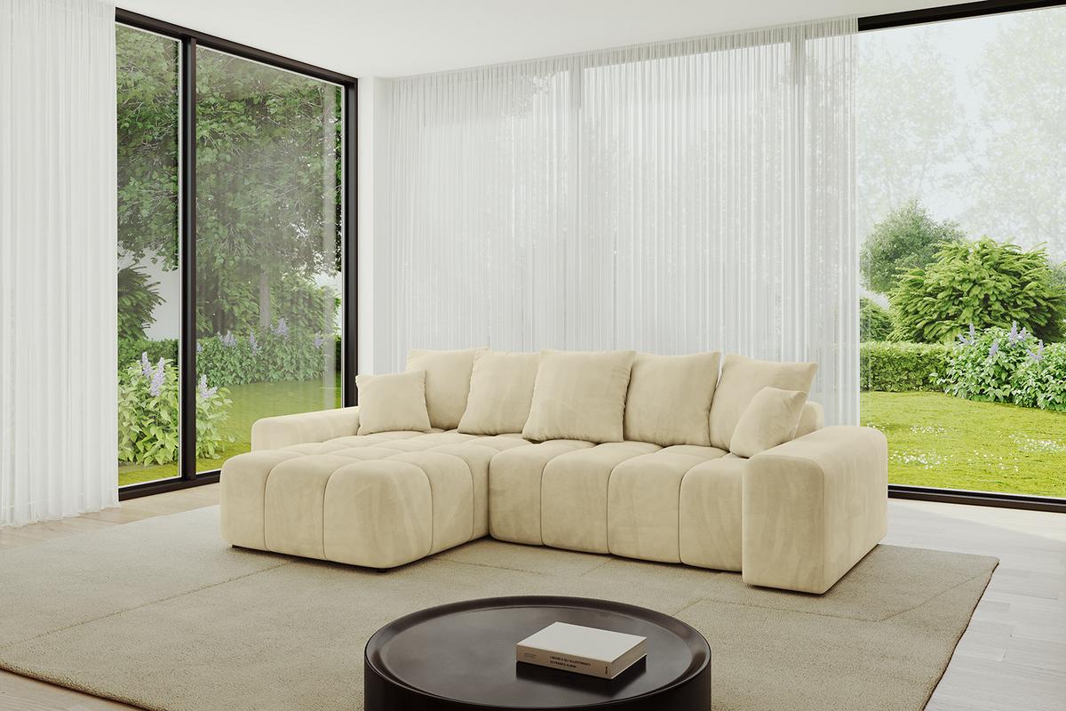 ECKSOFA Ottomane links ENIL-L 297x189x68 Beige Velours - Taupe, Holzwerkstoff/Kunststoff (297/189cm) - ALTDECOR