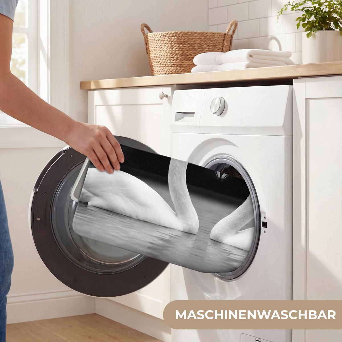 BADEMATTE Schwäne - Herz - Schwarz - Weiß 80x50 cm - Schwarz, Textil (80/50cm) - OnlyWow