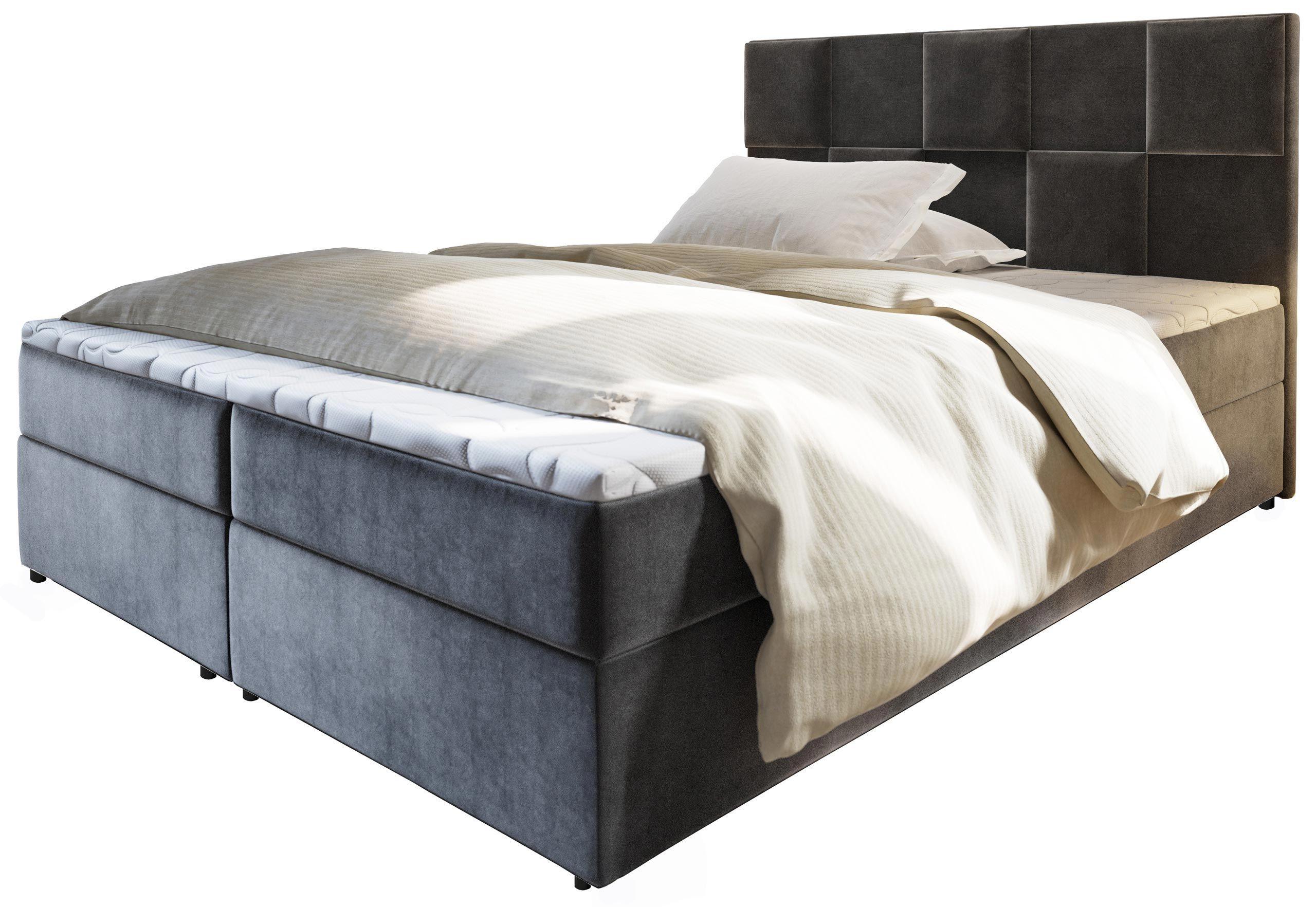 BOXBETT PRATA 160x200 cm mit Matratze und Topper - Grau - Grau, Holz (160/200cm) - MASSENO
