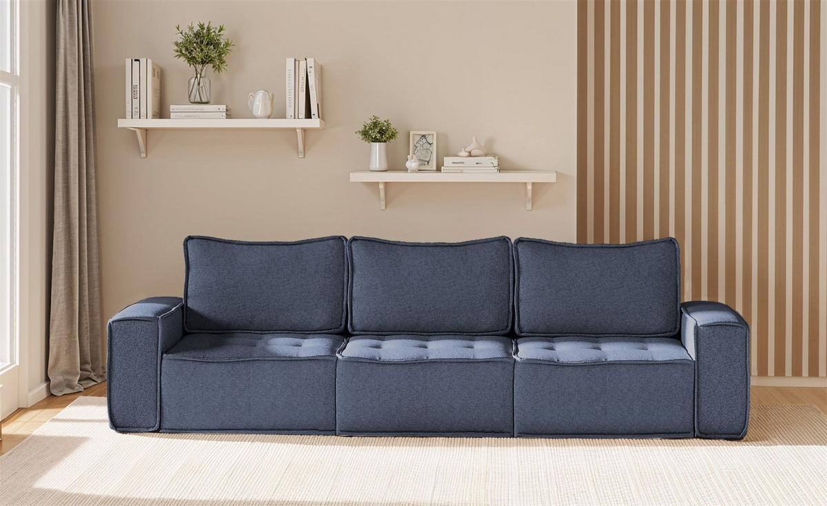 SOFASET Sande 3-2-1 In Raven - Blau, Holzwerkstoff/Textil (292/85/90cm) - Fun Möbel