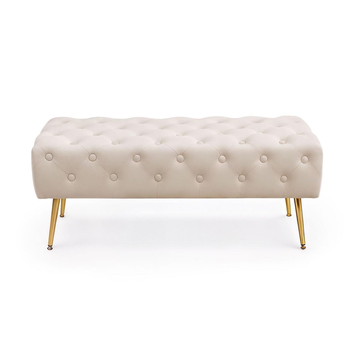 POLSTERBANK mit Samt - Optik Beige 42/41/42 - Beige, Textil (100/41/42cm) - RAUMHIRSCH FURNITURE