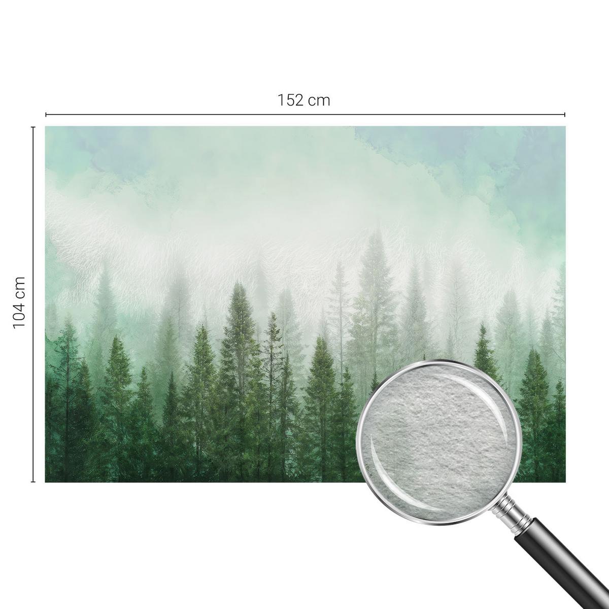 FOTOTAPETE 152x104 cm - Wolf im Wald - Grün, Textil (152/104cm) - Wallfluent