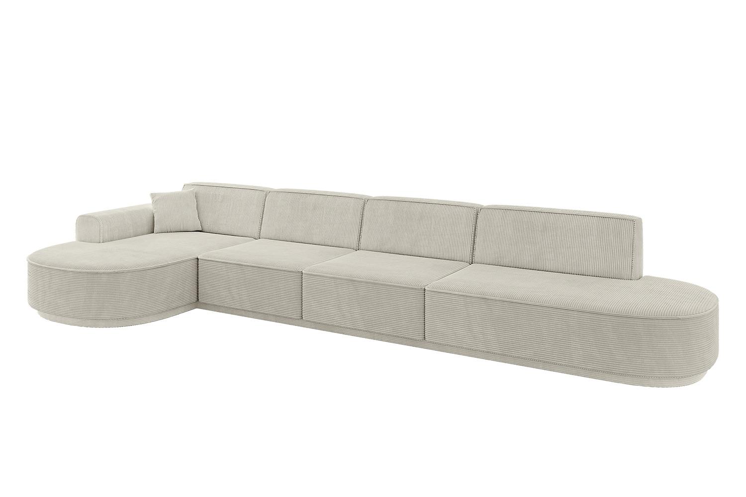 ECKSOFA Ottomane Links MARI-L3-v3 - 413x171x83 cm Creme Cord - Hellgrau/Creme, Holzwerkstoff/Kunststoff (413/171cm) - ALTDECOR