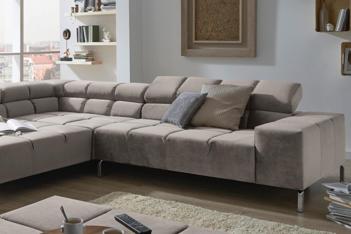 ECKSOFA MIT MOTORISCHEM SITZVORZUG NELSON Silber Velvet Relaxfunktion - Silberfarben, Textil (321/216cm) - KAWOLA