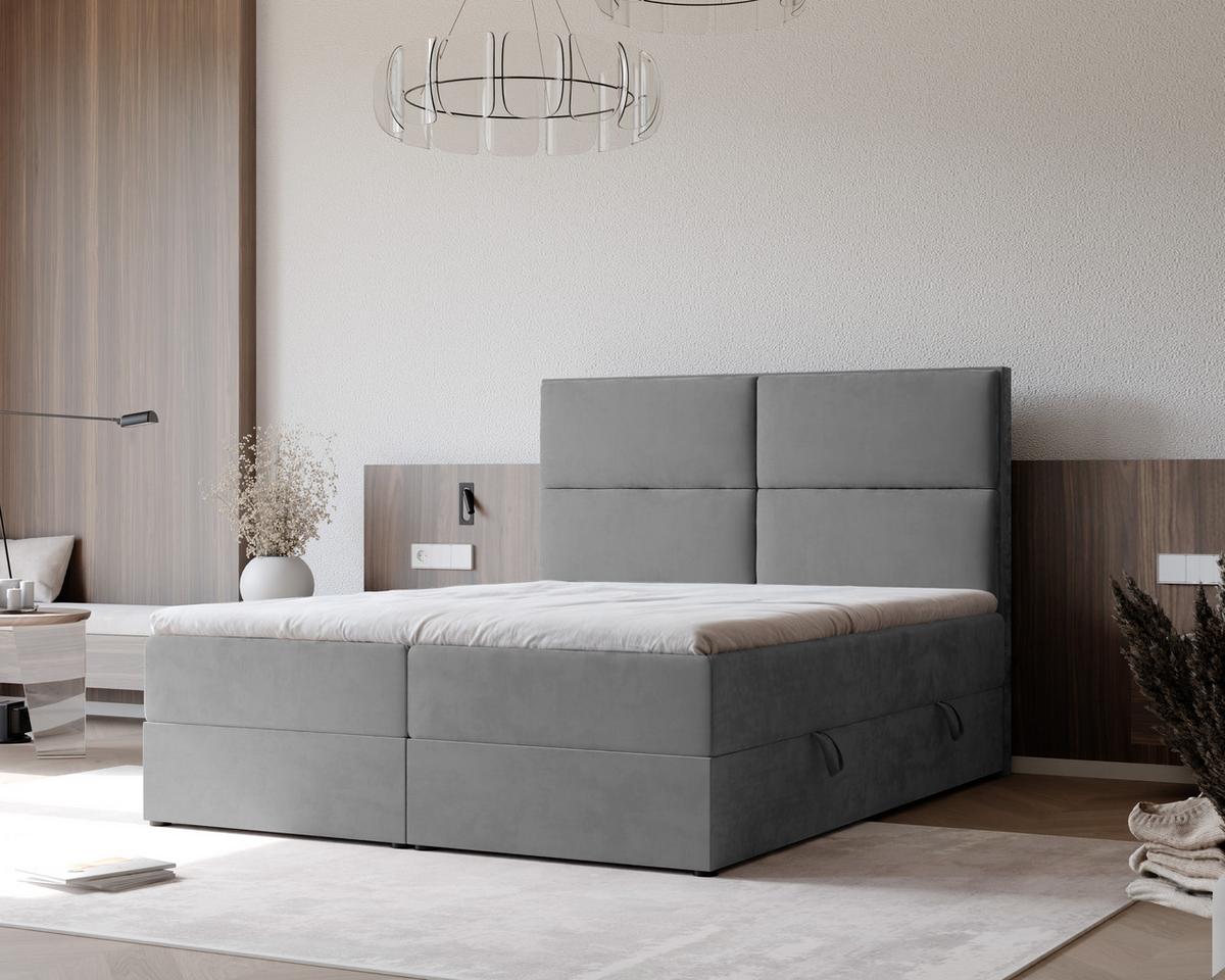 BOXBETT ORFEO 140/200 cm mit Matratze und Topper, Hellgrau - Hellgrau, Textil (140/200cm) - Idohome