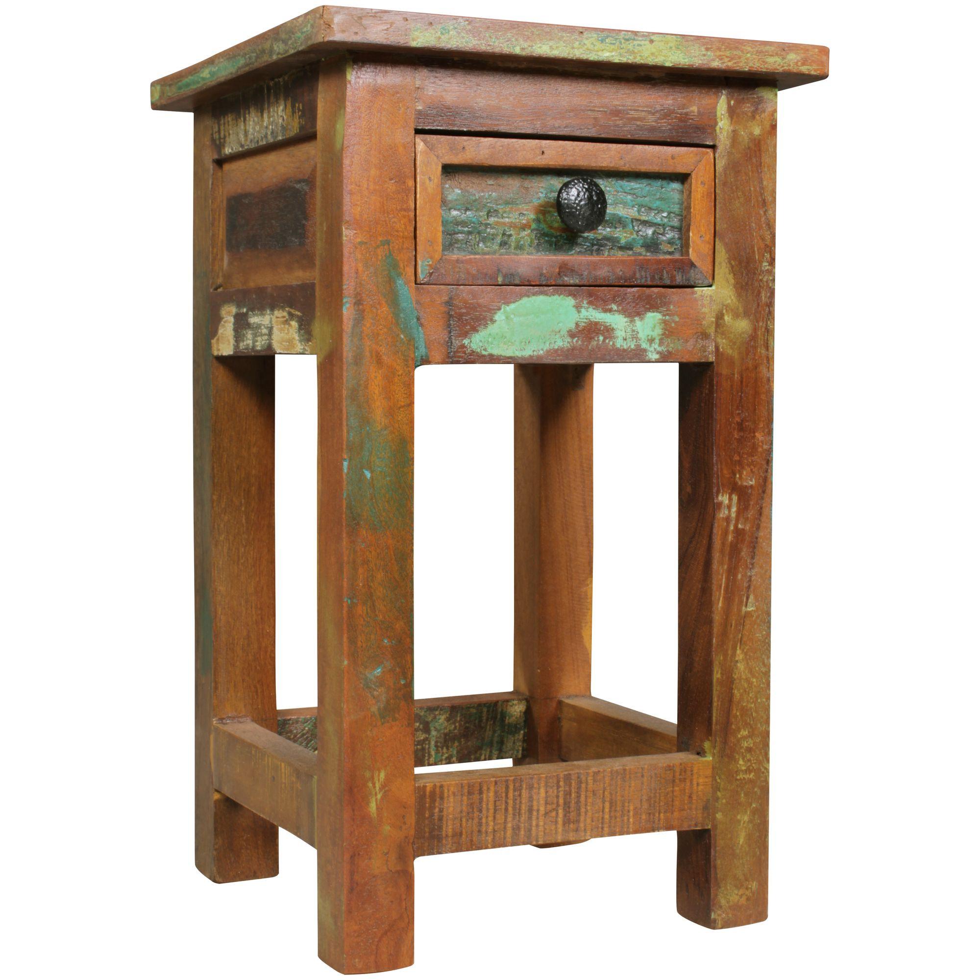 BEISTELLTISCH – Mango Massivholz Braun mit Schublade Shabby Chic - Braun, Holz (30/30/50cm) - KADIMA DESIGN