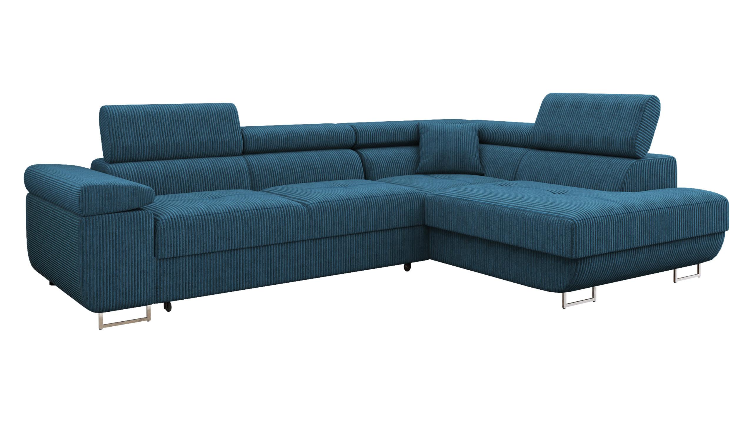 ECKSOFA Torezio Cord, Seite: Rechts - Blau, Holz/Textil (203/274cm) - MIRJAN24