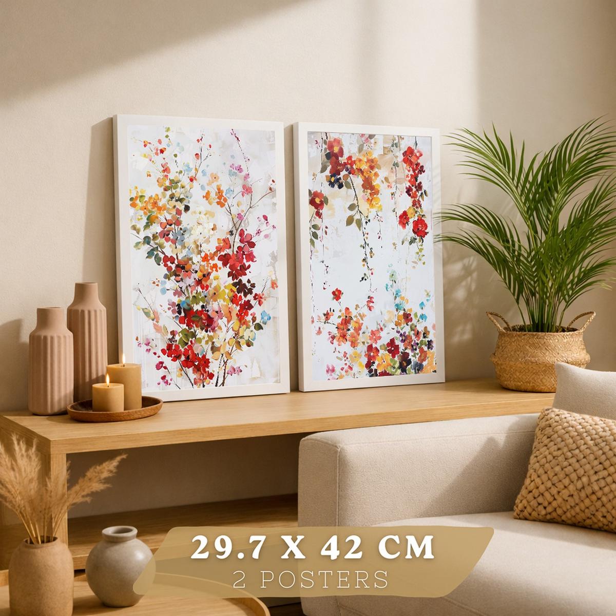 POSTER 2er-Set Wandbilder Wildblumen modern Wohnzimmer Deko, Schlafzimmer, Küche, Badezimmer Weißer Rahmen A4 - Weiß, Papier (29.7/1/21cm) - Nacnic