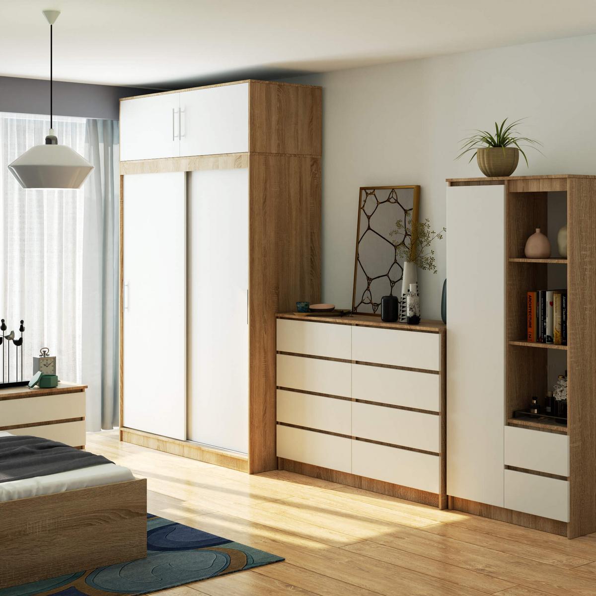 KLEIDERSCHRANK Eiche Sonoma, Weiß 245/150/60 - Weiß, Holzwerkstoff (150/245/60cm) - RAUMHIRSCH FURNITURE