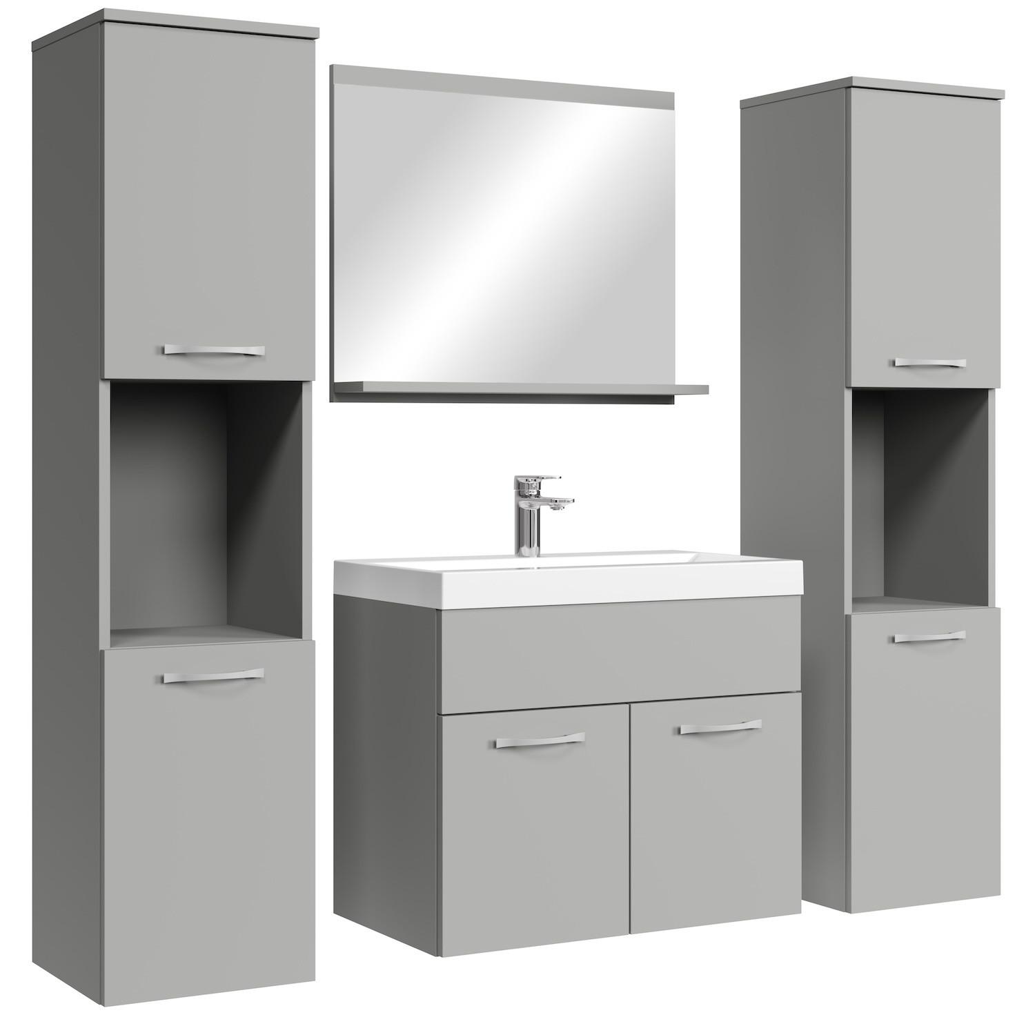BADMÖBEL-SET Montreal 5 Teile Grau Matt - 60 x 35 x 51 cm - Grau, Holz (60/51/35cm) - Badplaats