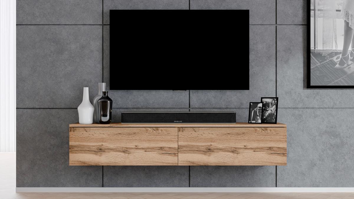 LOWBOARD Loriano 180 Eiche Wotan 180/34/32 cm – Designer Lowboard - Braun, Holzwerkstoff/Kunststoff (180/34/32cm) - AX Living