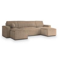 WOHNLANDSCHAFT PESANO T Beige Kordstoff mit Schlaffunktion - Beige/Grau, Holz/Kunststoff (306/85/140cm) - MASSENO