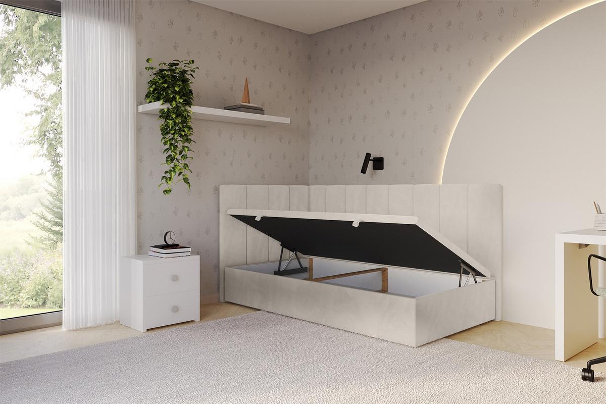 EINZELBETT Jugendbett mit Bettkasten Rechts, mit Matratze - LOVY 100x200 Beige - Beige, Holzwerkstoff/Textil (100/200cm) - ALTDECOR