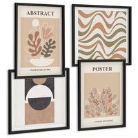 BILDER SET 4er Set - 50x50 cm & 40x60 cm Schwarzer Rahmen - Abstrakte Formenmuster - Schwarz, Kunststoff (50/50cm) - TULUP