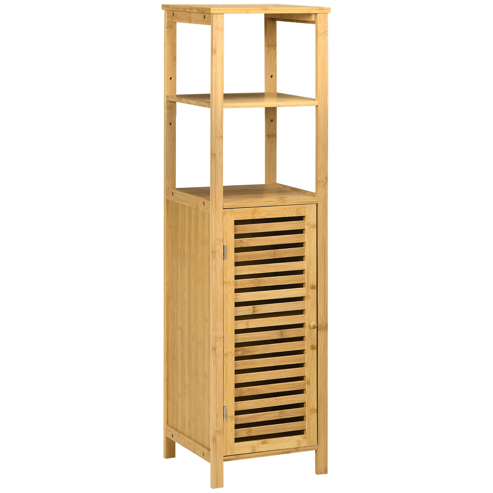 BADEZIMMERSCHRANK höhevestellbar, ca. 33 x 30 x 120 cm Naturholz - Naturfarben, Naturmaterialien (29.9/120/32.9cm) - Kleankin