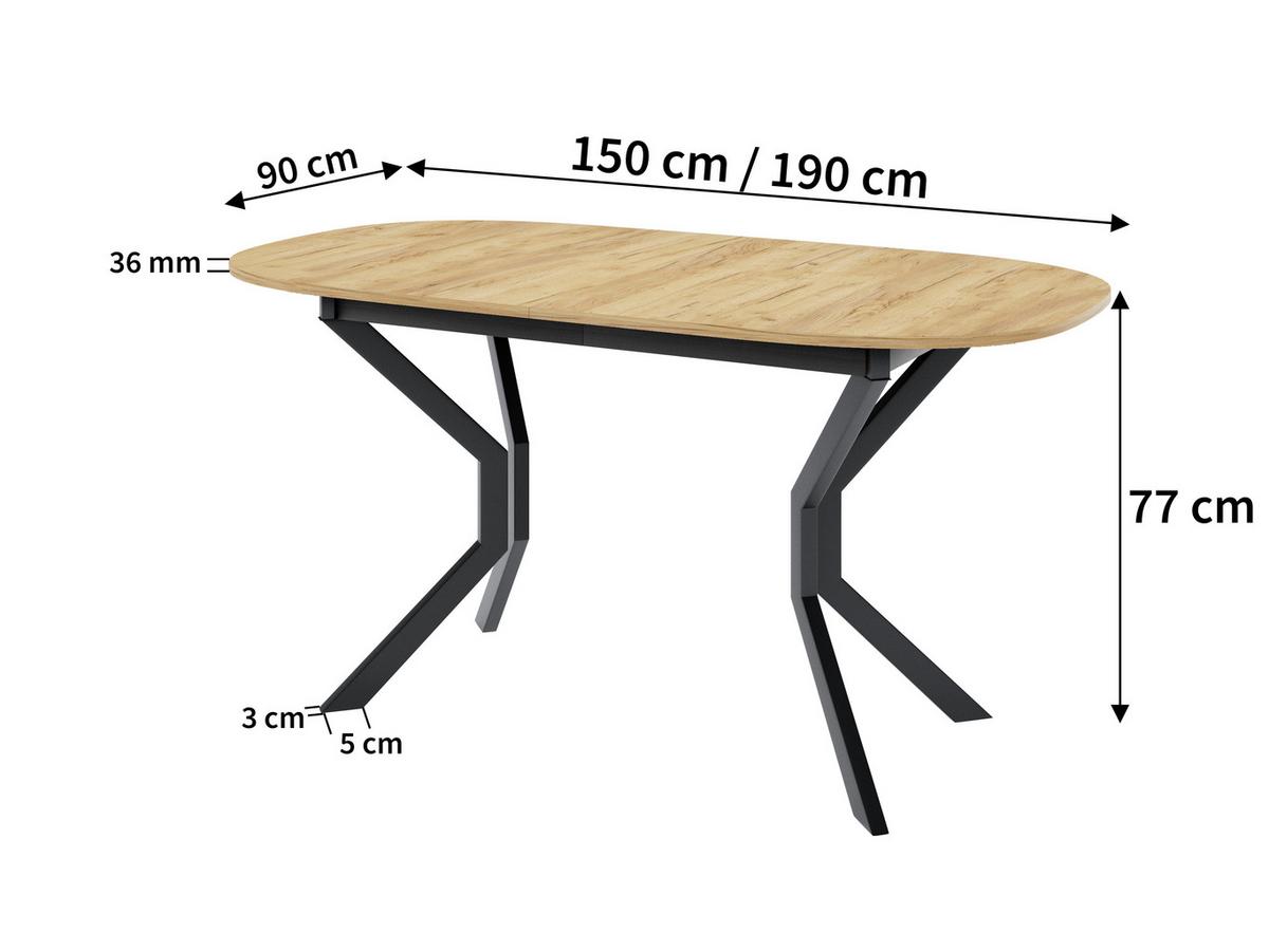 ESSTISCH VITO M Ausziehbar 150 - 190 / 80 x 77 cm - Goldfarben/Schwarz, Holz (150/80/77cm) - MASSENO