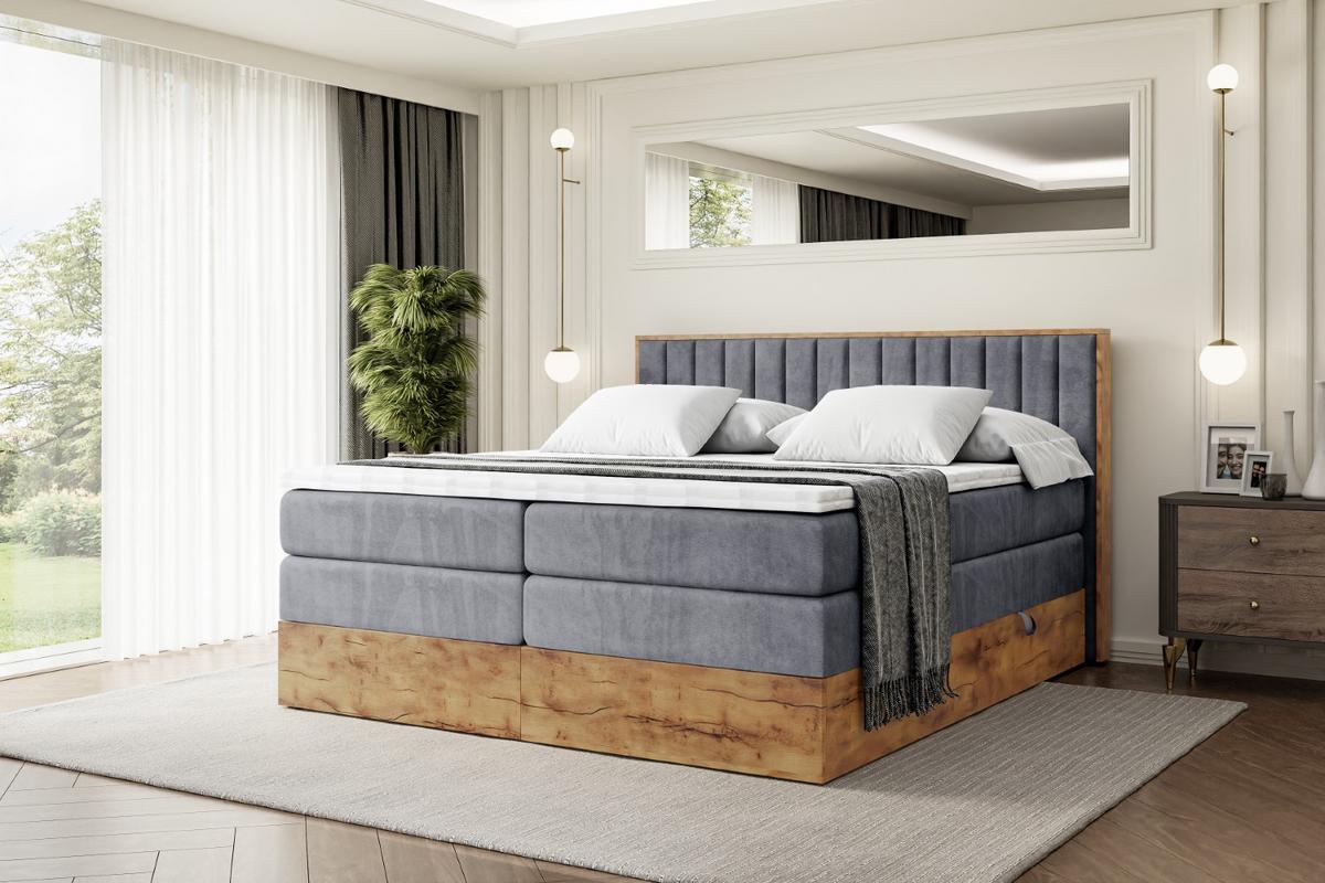 BOXSPRINGBETT mit Matratze H3|H4 und Lattenrost - LOLLI4 KING-140x200 - Dunkelgrau Casablanca - Dunkelgrau, Holzwerkstoff (140/200cm) - ALTDECOR