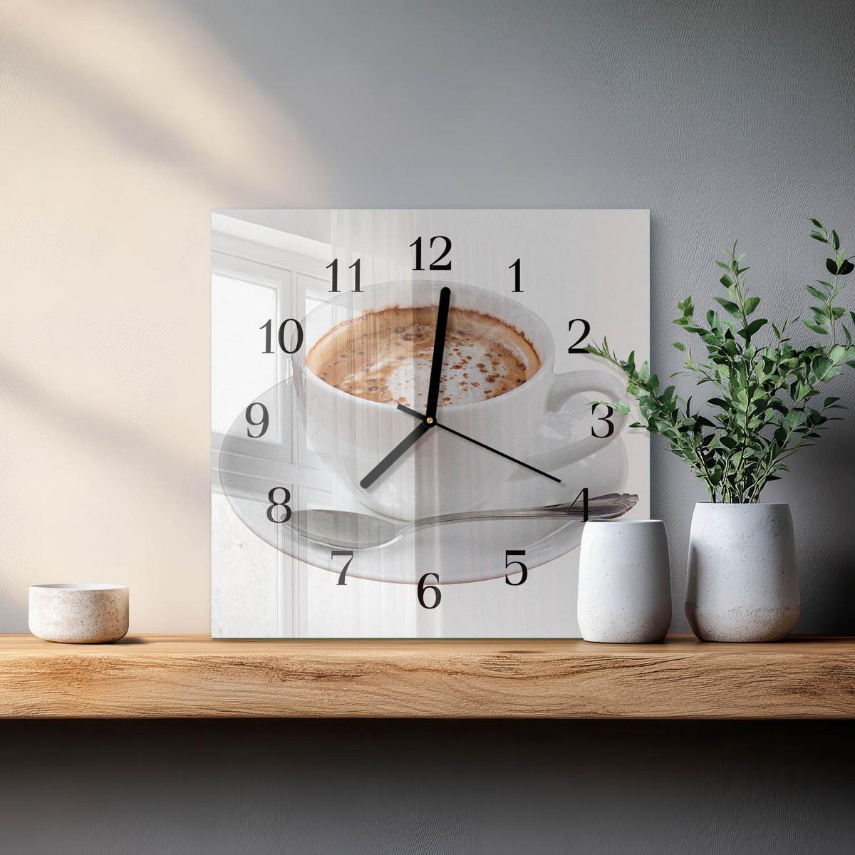 WANDUHR aus Glas 30x30 cm - Kaffee - Weiß, Glas (30/30/0.4cm) - TULUP