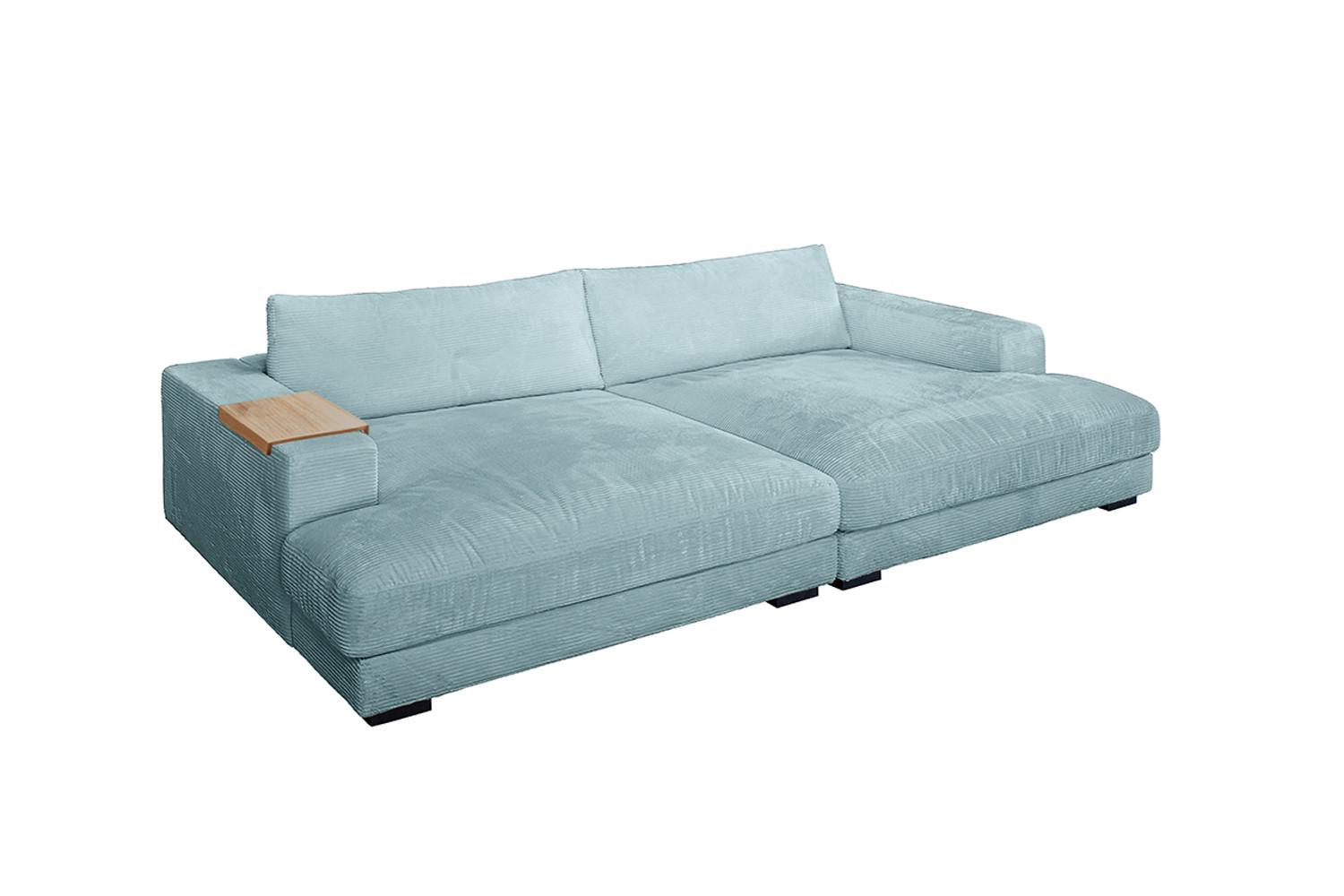 BIG SOFA XL MIT TABLETT MADELINE Hellblau Cord - Schwarz/Hellblau, Kunststoff/Textil (290/85/190cm) - KAWOLA