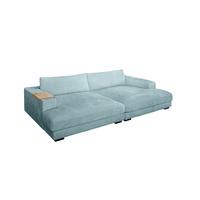 BIG SOFA XL MIT TABLETT MADELINE Hellblau Cord - Schwarz/Hellblau, Kunststoff/Textil (290/85/190cm) - KAWOLA